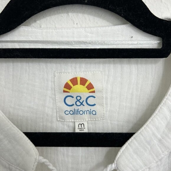 C & C California Nolan White Double Gauze Tunic Top Size M Side Splits Cotton - Picture 7 of 10
